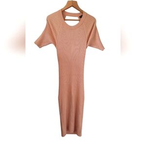 House Of Harlow 1960 Peach Ribbed Stretchy Dress Peekaboo Twist Back